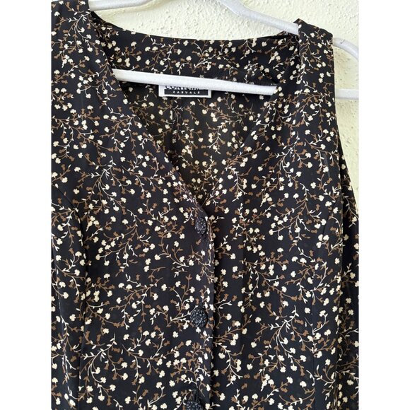 Vintage Contempo Casuals Black Floral Sleeveless Button Front Midi Dress - Picture 10 of 11